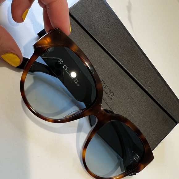 CHRISTIAN DIOR ID2 TURTLE TORTOISE BLACK AUTHENTIC SUNGLASSES 08684 OVERSIZED - Picture 2 of 12